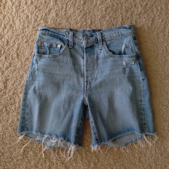 Levi's 501 Distressed Blue Denim Shorts/Jorts with Raw Hem Size 27 - Picture 1 of 5